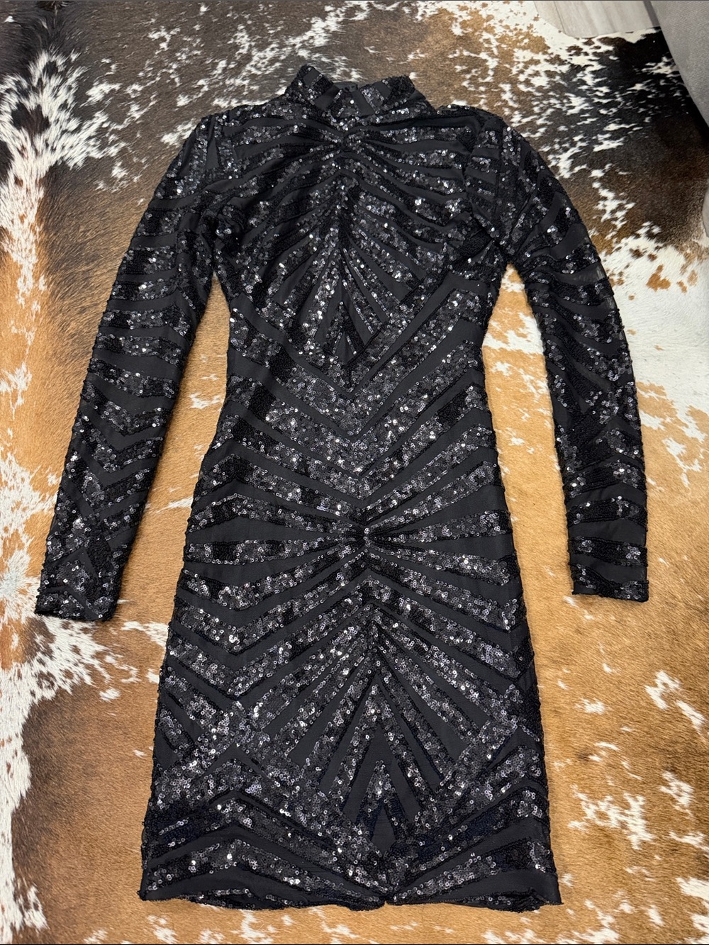 Black Sequin Long Sleeve Bodycon Dress